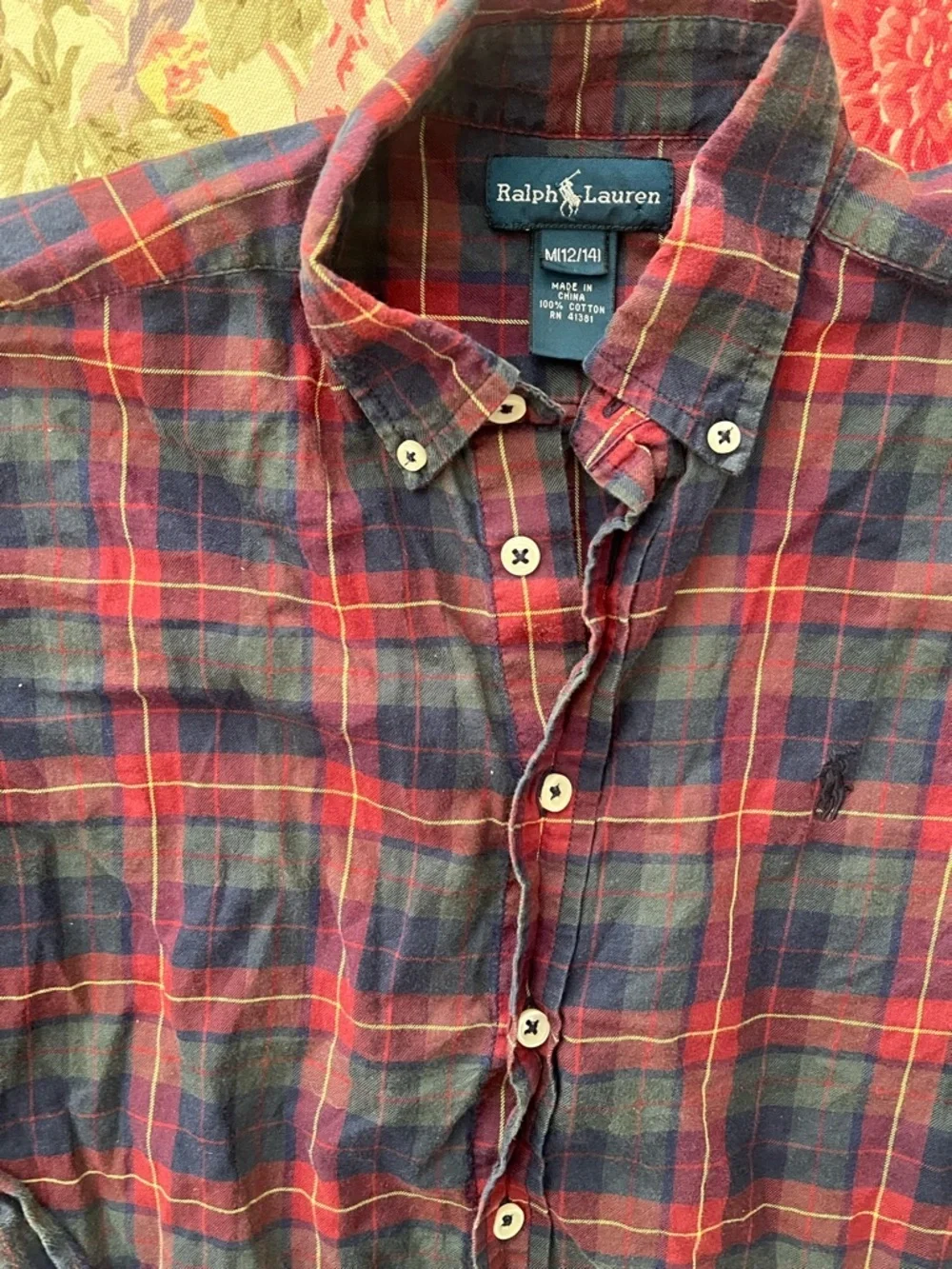 Ralph Lauren Boys Navy and Red Plaid Button-Down Shirt